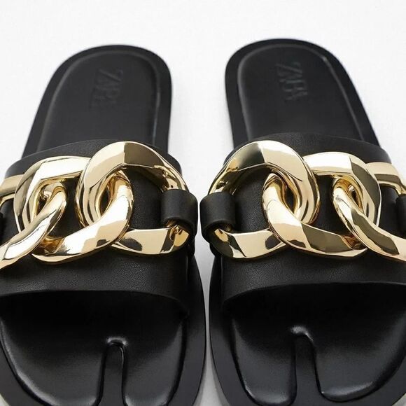 ZARA CHAIN TRIM LOW HEELED SANDALS - Picture 8 of 12
